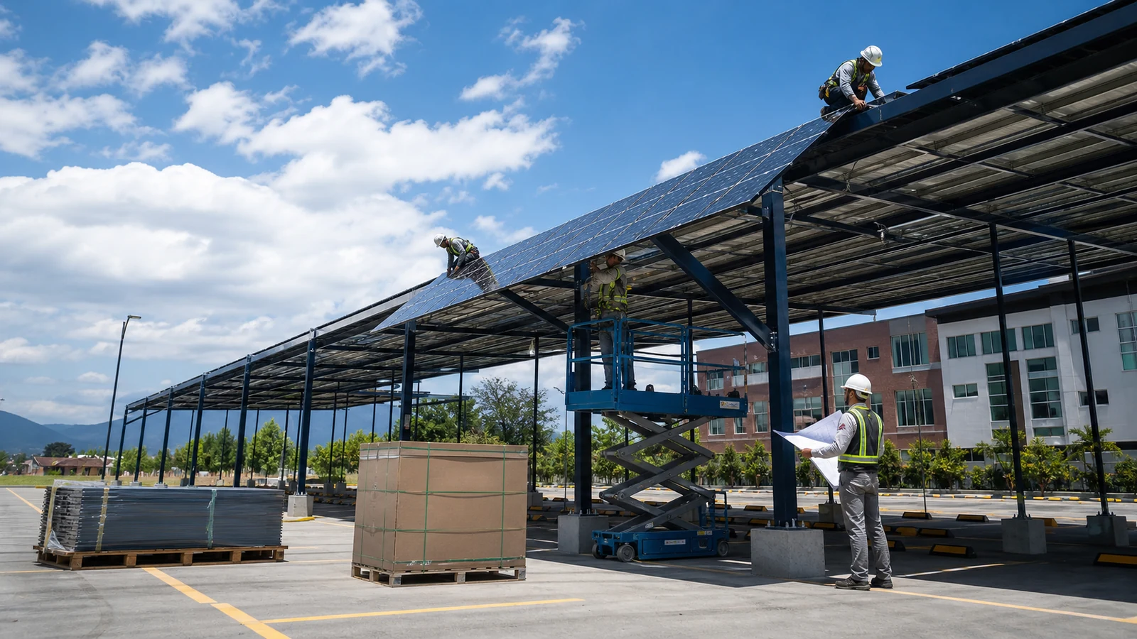 Professional construction of a solar carport