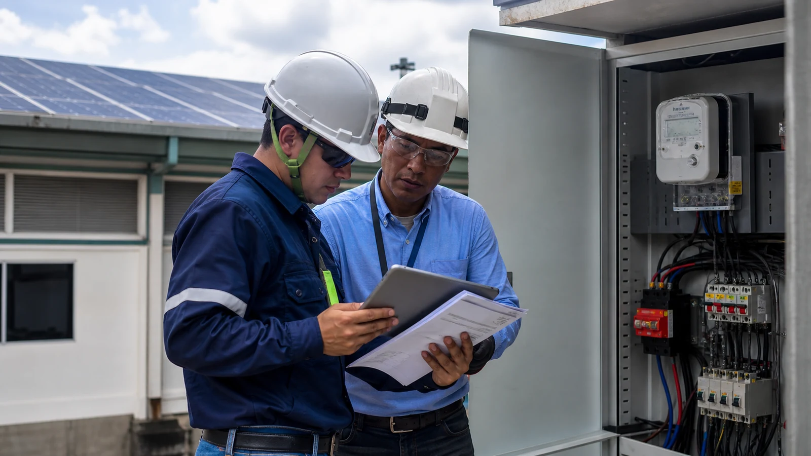 Engineers reviewing the site, meter, and energy use