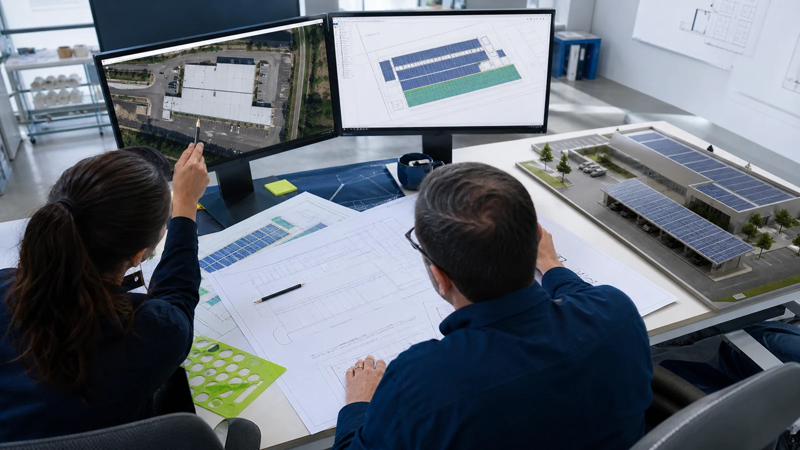 Engineering team structuring a solar design for a site