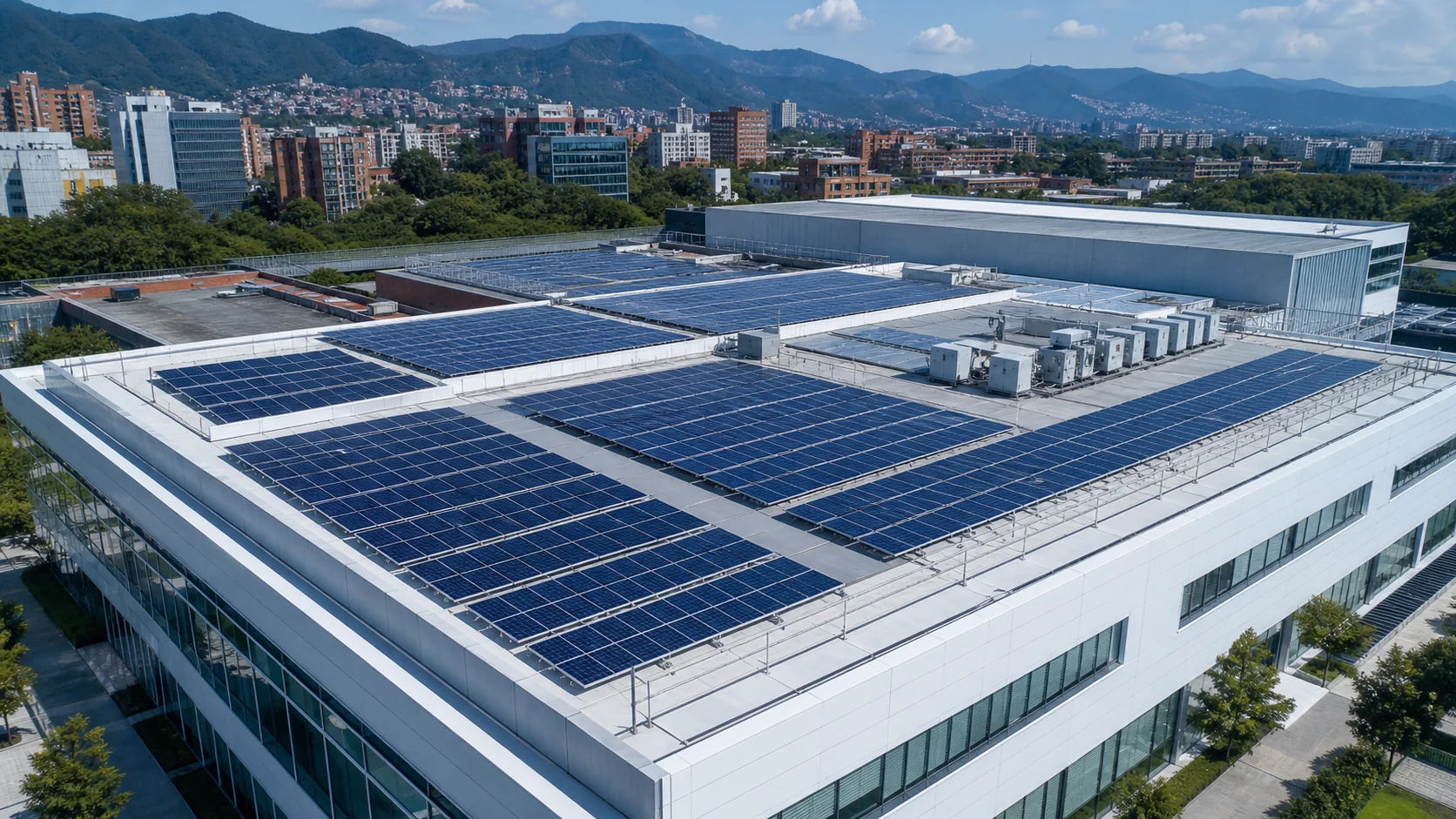 Solar array installed on the roof of an institutional site