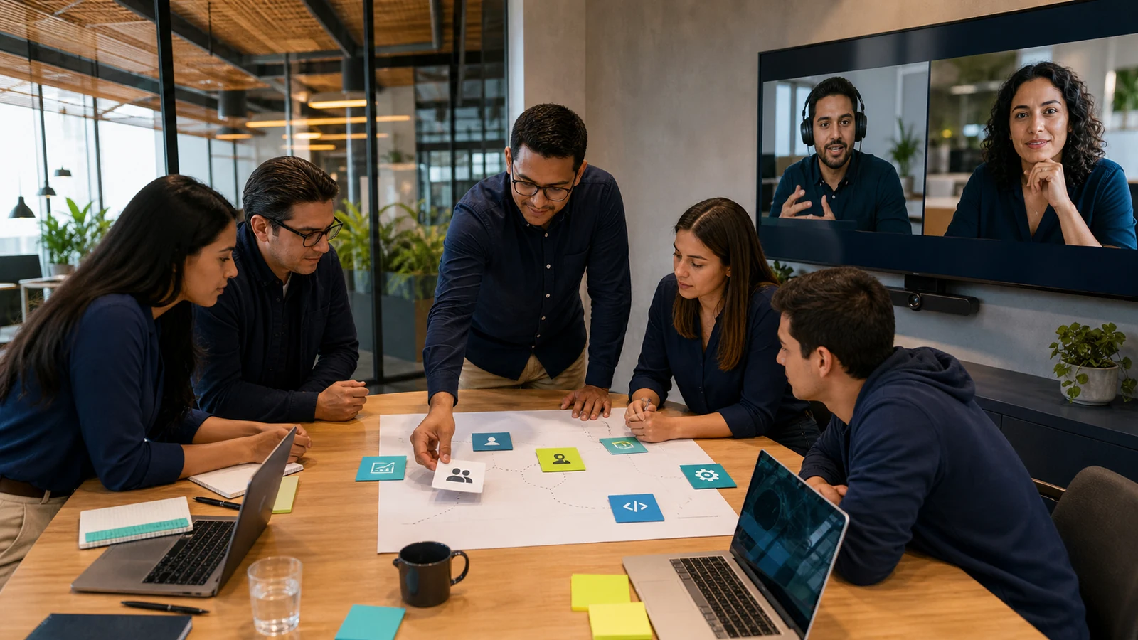 Hybrid technology team assembled around specialized roles