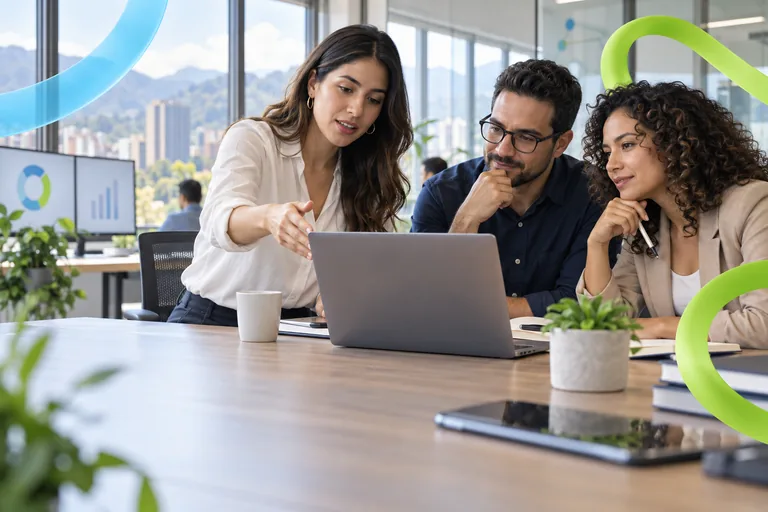 Illustrative scene of a team planning an enterprise solution around a table.